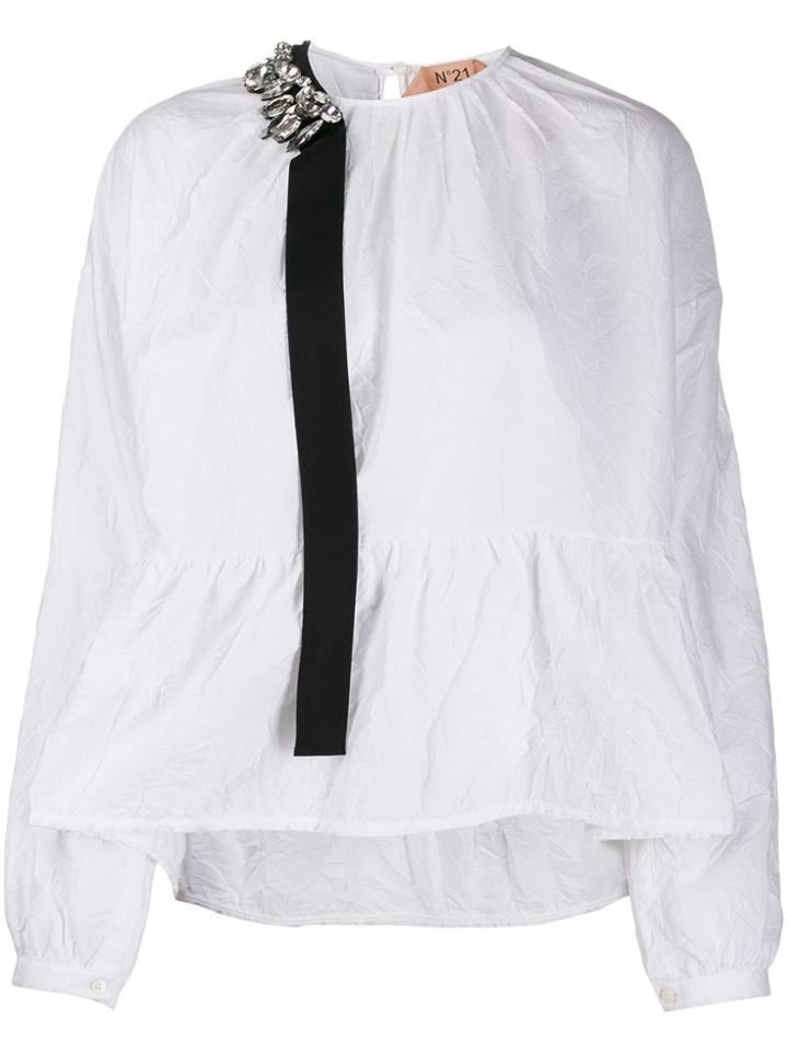 Nº21 Embellished Detail Peplum Blouse - White