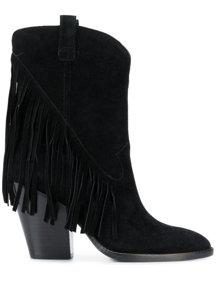 Ash Elison Fringed Boots - Black