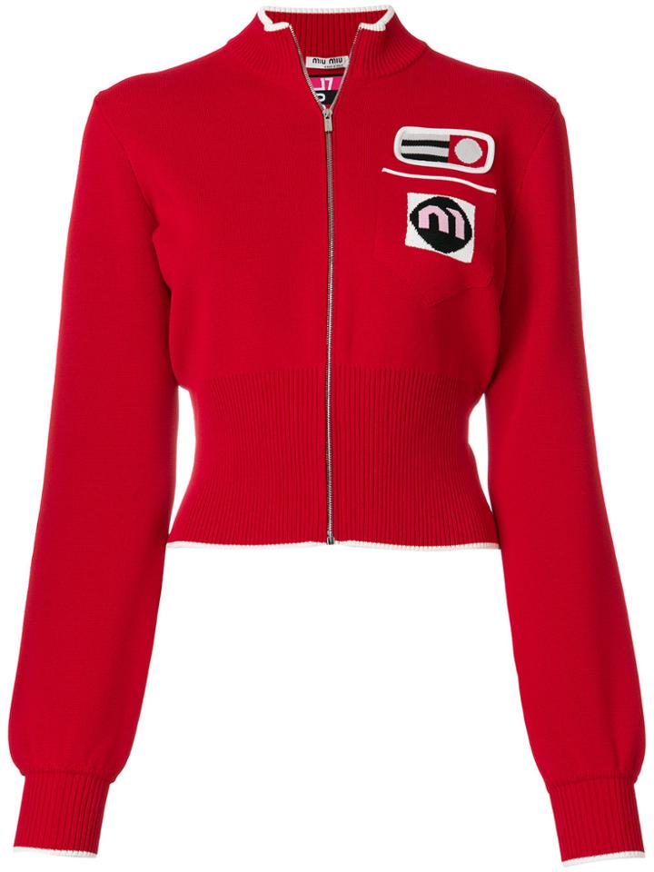 Miu Miu Embroidered Patch Zipped Cardigan