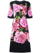 Dolce & Gabbana Rose Print Cady Dress, Women's, Size: 40, Black, Viscose/spandex/elastane/silk