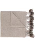 N.peal Fur Bobble Woven Scarf - Nude & Neutrals