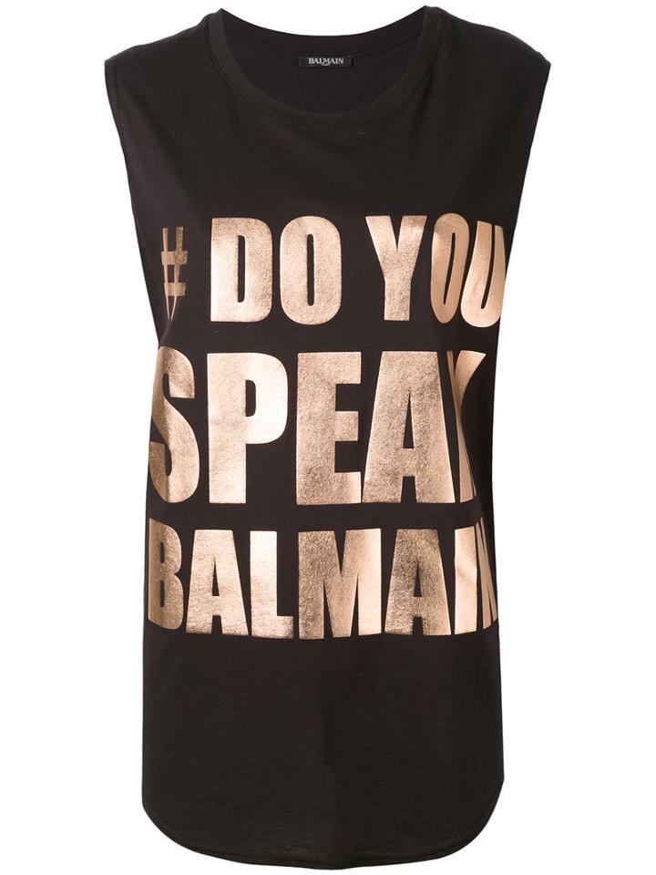 Balmain - Phrase Print Tank Top - Women - Cotton - 36, Black, Cotton
