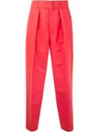 Cityshop - Belted Peg Trousers - Women - Cotton/linen/flax/polyester - 38, Pink/purple, Cotton/linen/flax/polyester