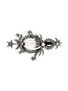 Alexander Mcqueen Jewelled Beetle Hair Clip, Women's, Grey, Crystal/pearls/brass