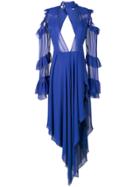 Off-white V Neck Ruffle Sleeve Dress - Blue