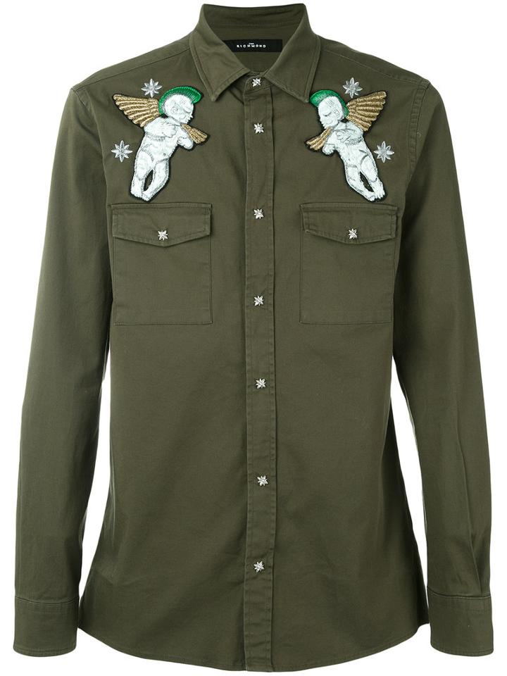 John Richmond - Matuisa Embroidered Shirt - Men - Cotton/spandex/elastane - Xl, Green, Cotton/spandex/elastane
