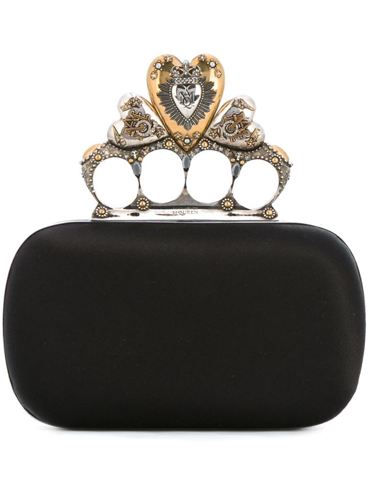 Alexander Mcqueen Heart Knuckle Box Clutch - Black
