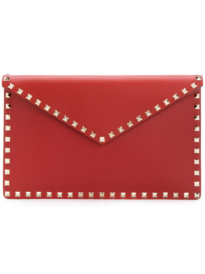 Valentino Large Garavani Rockstud Clutch - Red