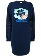 Kenzo Embroidered Hibiscus Sweatshirt Dress - Blue