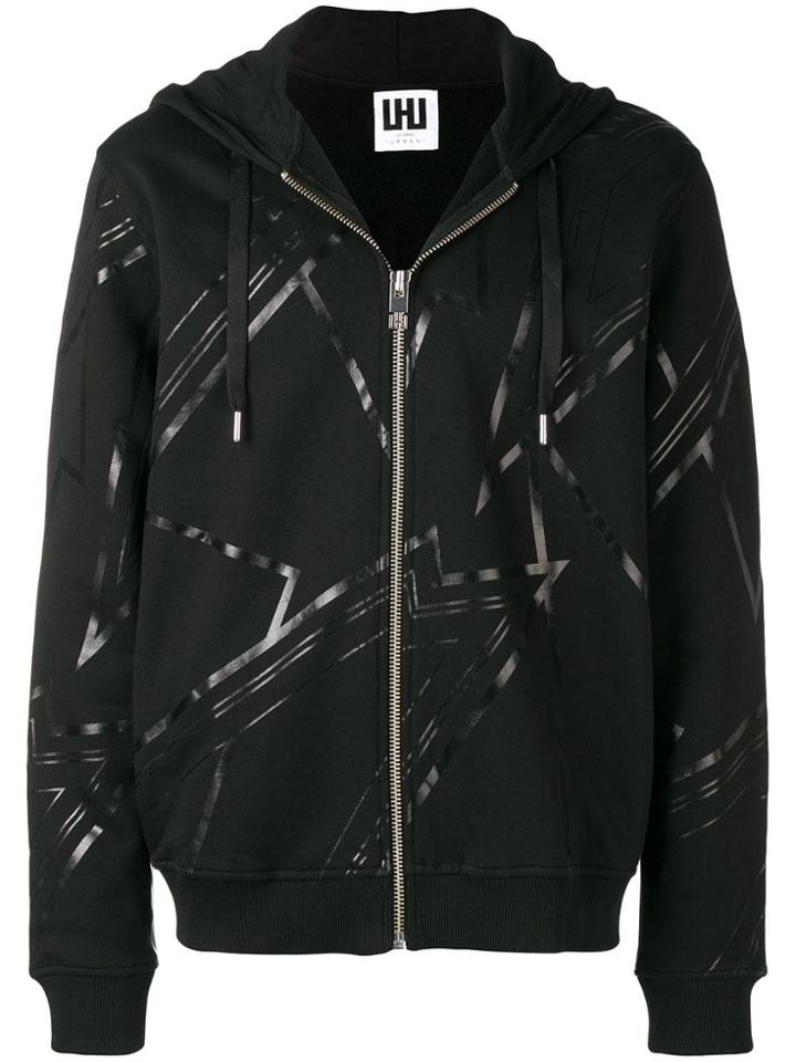 Les Hommes Urban Printed Zipped Hoodie - Black