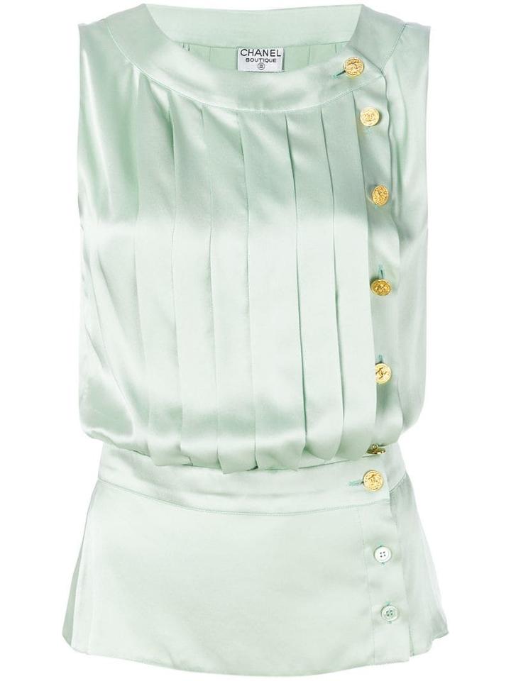 Chanel Pre-owned Buttoned Pleated Blouse - Green