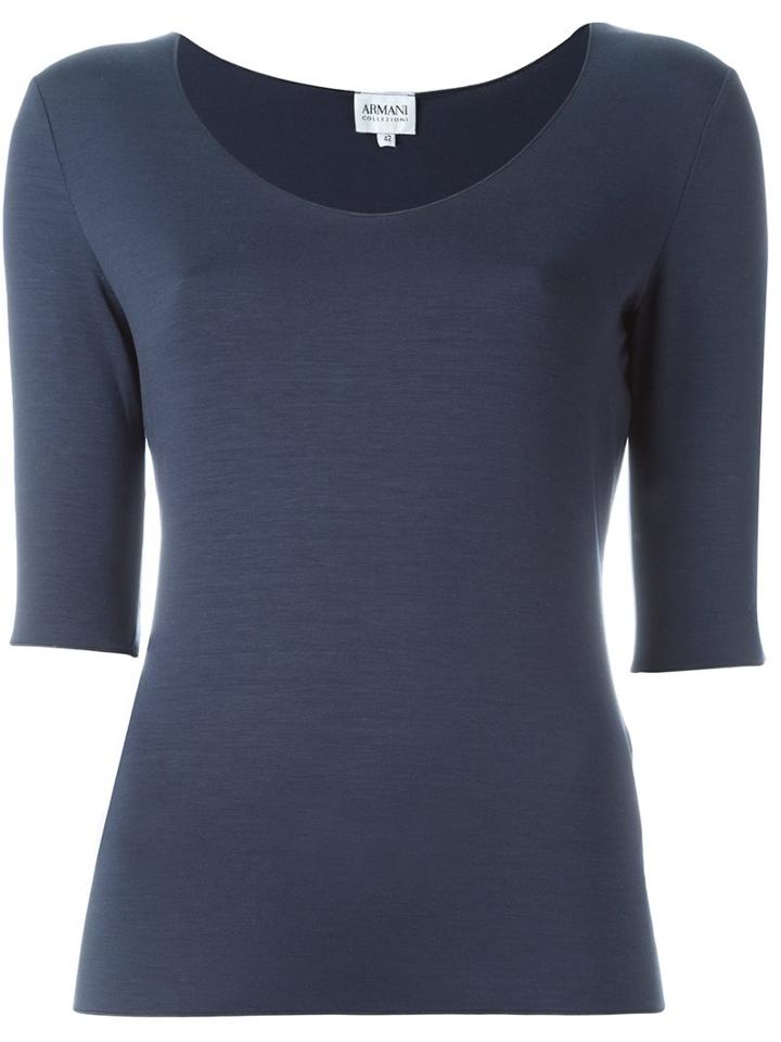 Armani Collezioni Scoop Neck T-shirt, Women's, Size: 48, Blue, Viscose/spandex/elastane