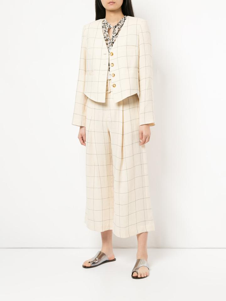 Sea Collarless Blazer With Welt Pockets - White