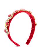 David Charles Kids - Bejewelled Headband - Kids - Brass/velvet/glass - One Size, Red