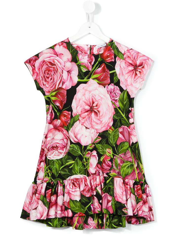 Dolce & Gabbana Kids Rose Print Dress, Girl's, Size: 10 Yrs, Black