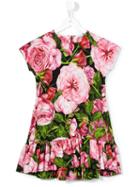 Dolce & Gabbana Kids Rose Print Dress, Girl's, Size: 10 Yrs, Black