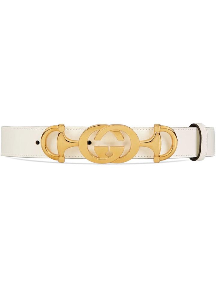 Gucci Leather Belt With Interlocking G Horsebit - White