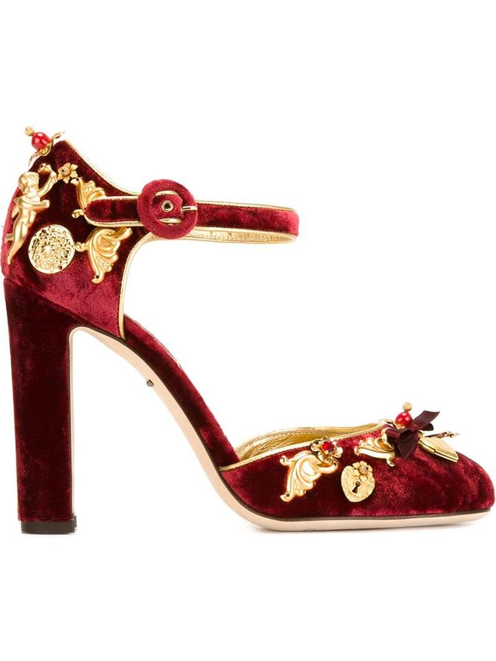 Dolce & Gabbana Embellished Pumps, Women's, Size: 40, Red, Velvet/leather