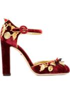 Dolce & Gabbana Embellished Pumps, Women's, Size: 40, Red, Velvet/leather