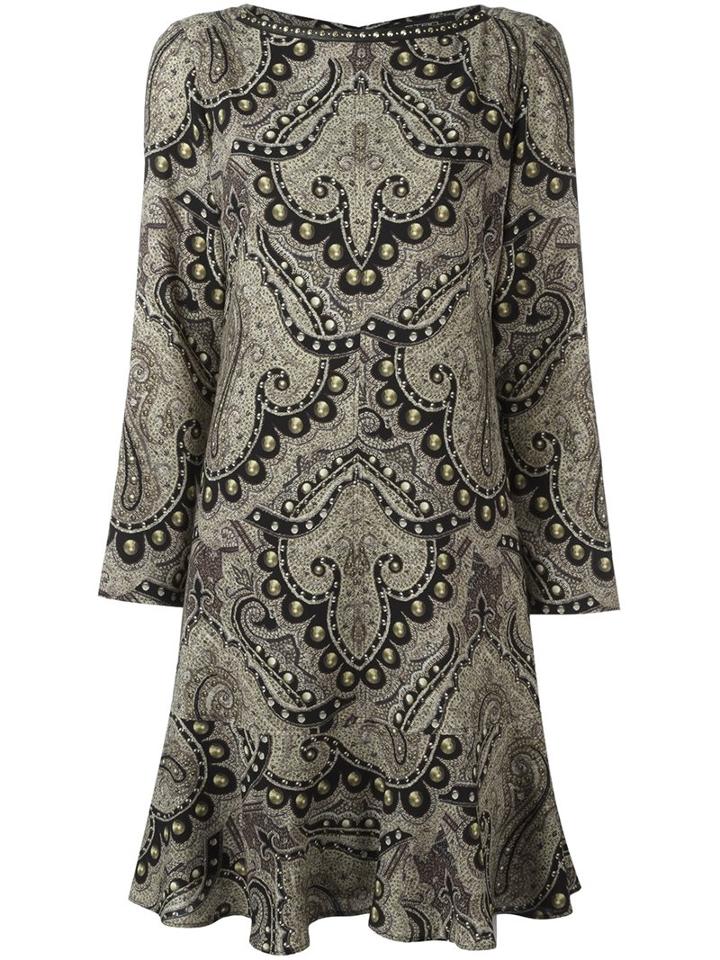 Etro Damask Print Ruffle Hem Dress, Women's, Size: 46, Black, Spandex/elastane/cupro/wool