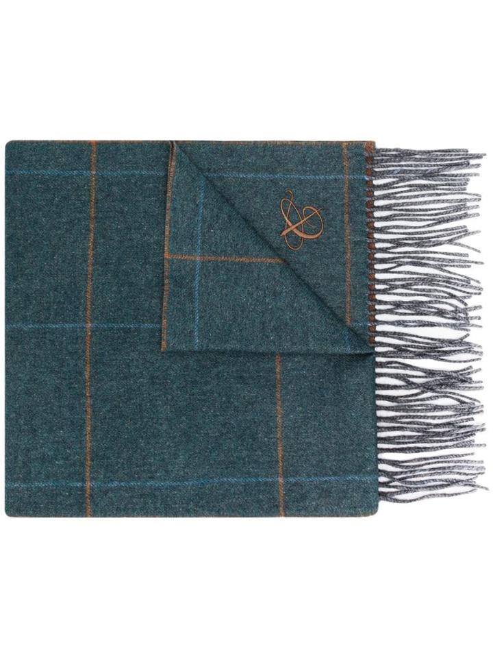 Canali Plaid Print Scarf - Blue