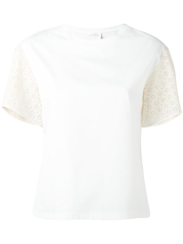 See By Chloé Lace Ruffled Sleeve T-shirt, Women's, Size: Large, White, Cotton