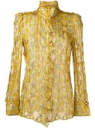 Roberto Cavalli Runway Ruffled Jacquard Blouse, Women's, Size: 44, Grey, Silk/polyester