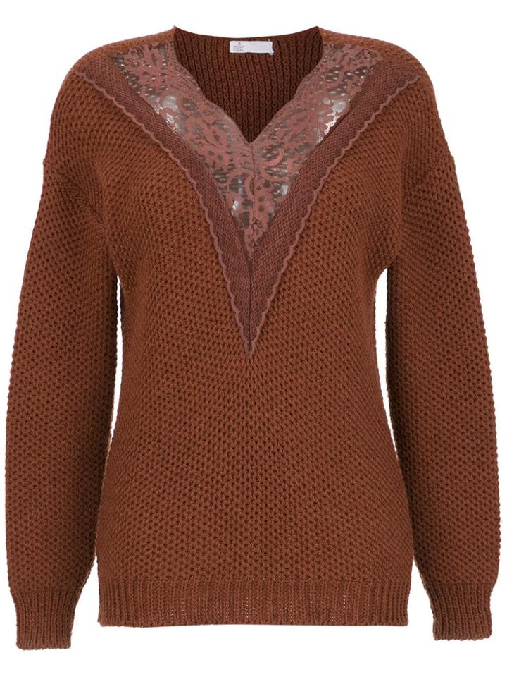 Nk Knitted Sweater With Lace Detail - Brown