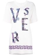 Versace Scattered Logo T-shirt, Women's, Size: 42, Nude/neutrals, Silk/viscose