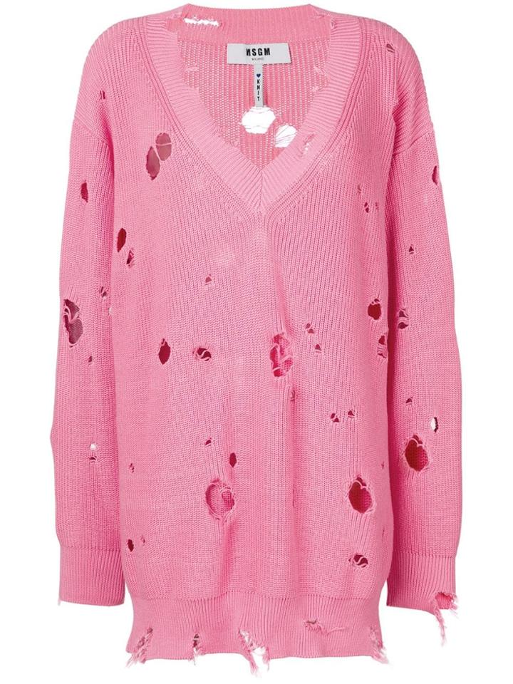 Msgm Oversize Holey Knitted Jumper - Pink