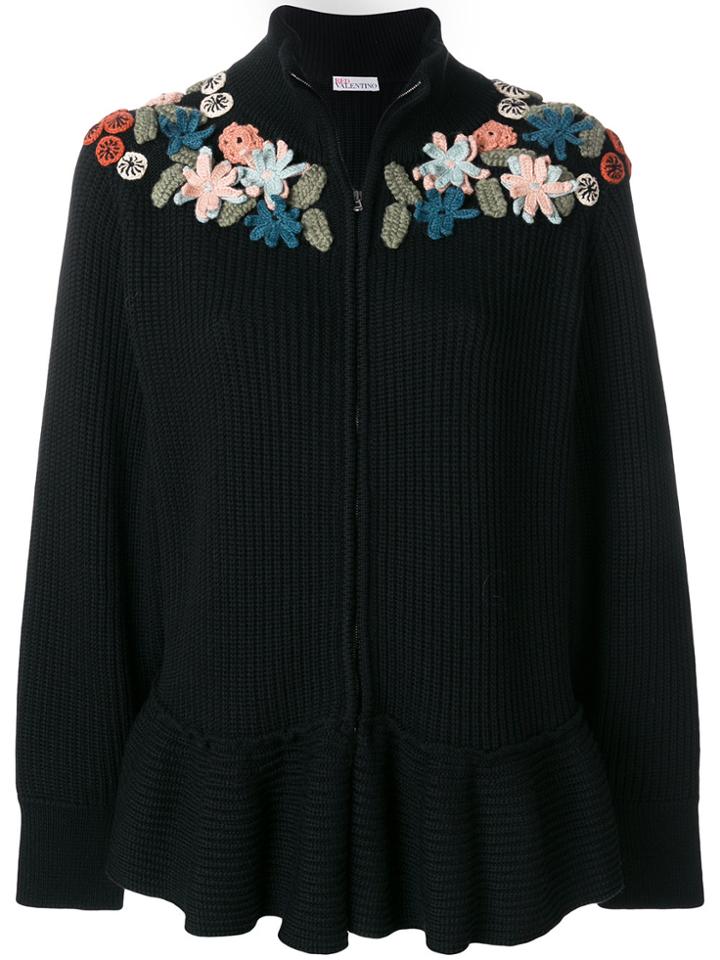 Red Valentino Zipped Floral Jumper - Black