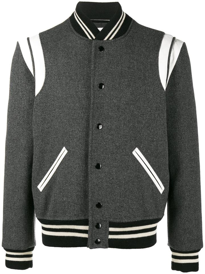 Saint Laurent Varsity Bomber Jacket - Grey