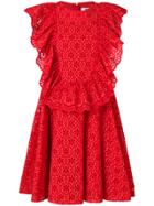 Msgm Eyelet Ruffled Front Sleeveless Dress - Red