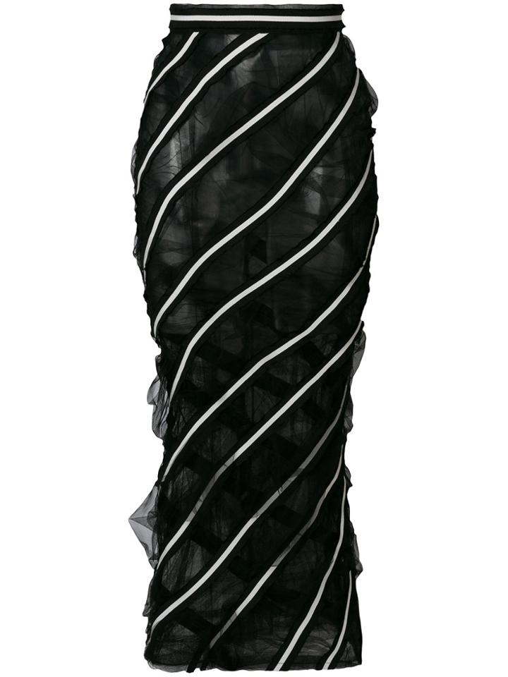 Thom Browne Trouser Length Pencil Skirt In Tulle Seersucker - Black