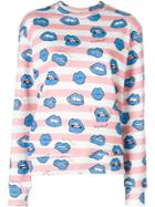 Au Jour Le Jour Mouth Print Striped Sweatshirt - Pink