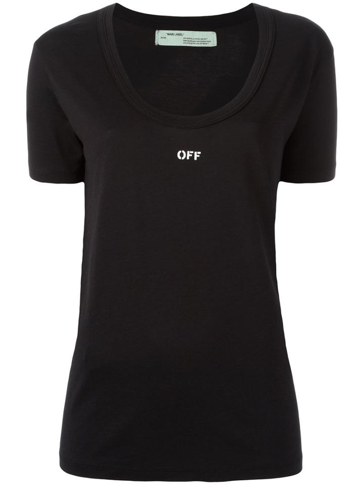 Off-white Scoop Neck T-shirt, Women's, Size: Small, Blue, Cotton/lyocell