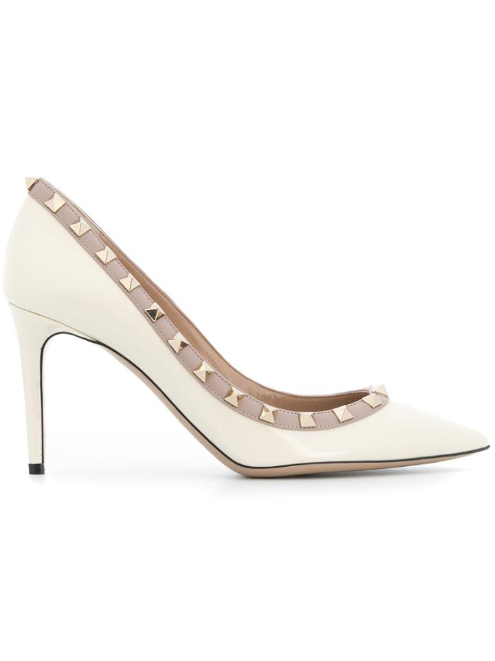 Valentino Rockstud Pointed Toe Pumps - Nude & Neutrals