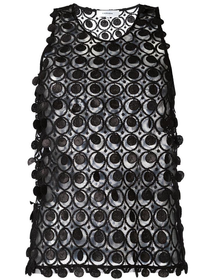 Carven Geometric Sheer Tank, Women's, Size: 36, Black, Polyester