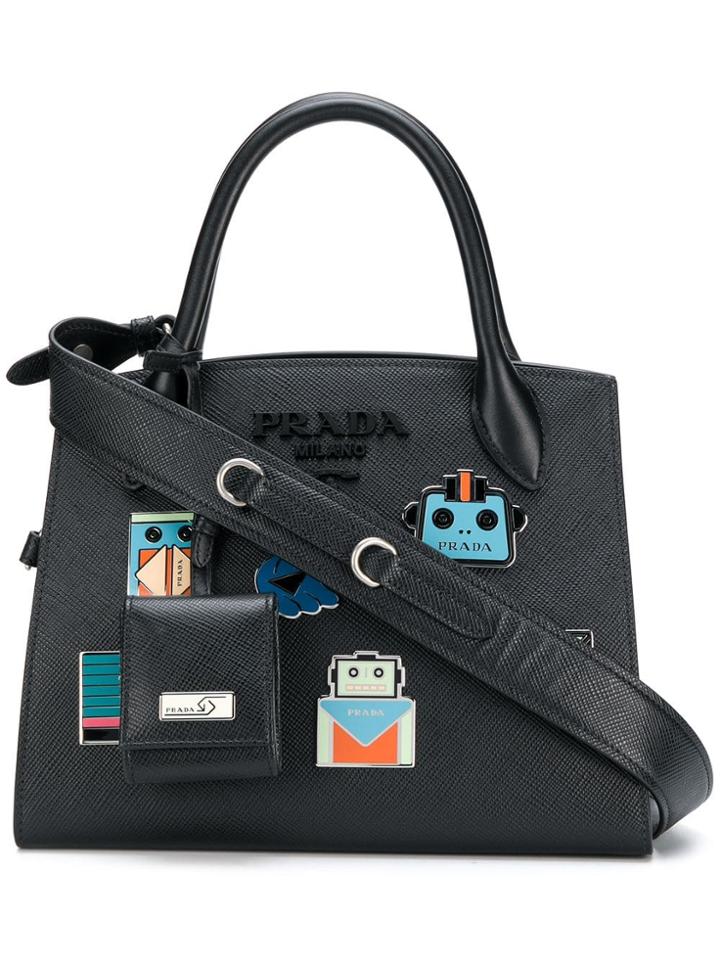 Prada Galleria Robot Appliqué Tote - Black