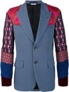Comme Des Garçons Homme Plus Pinstriped Sleeve Print Blazer, Men's, Size: Medium, Blue, Silk/polyester