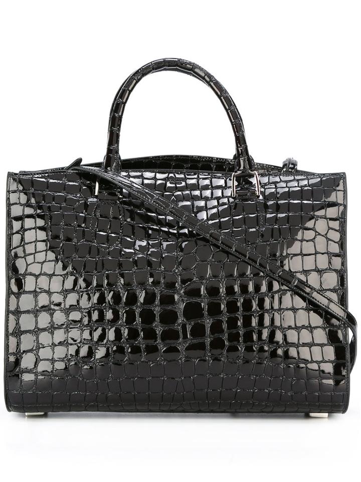 Rochas Crocodile Texture Shoulder Bag, Women's, Black, Goat Skin