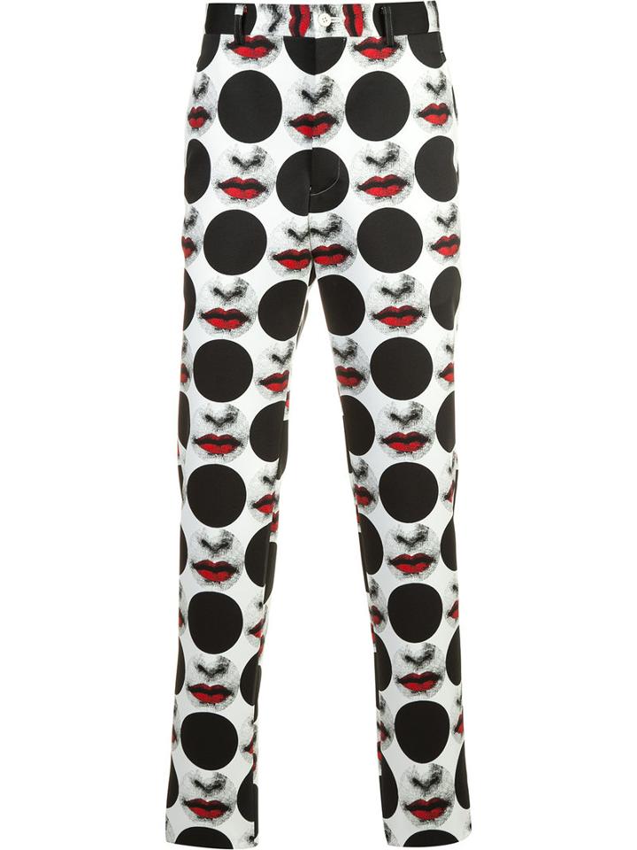 Comme Des Garçons Homme Plus Inkjet Print Trousers, Men's, Size: Large, White, Polyester