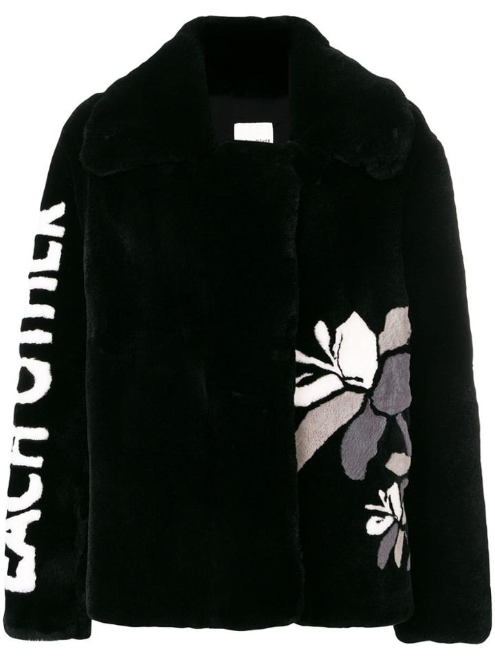Each X Other Text And Flower Print Peacoat - Black