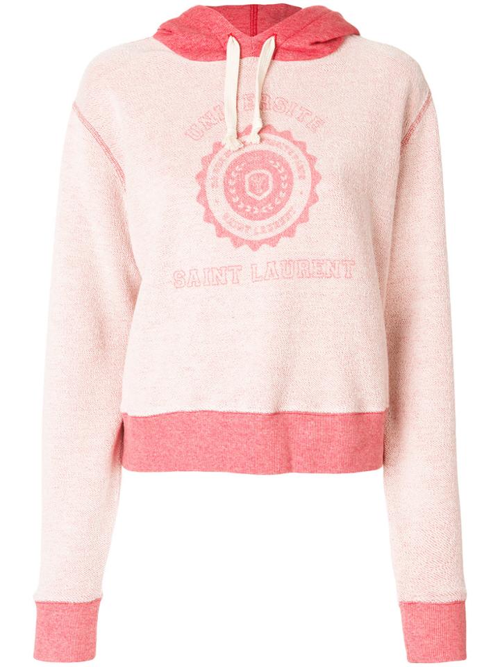 Saint Laurent Logo Patch Hooded Sweatshirt - Pink & Purple