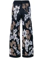 Barrie Floral Flared Trousers - Blue