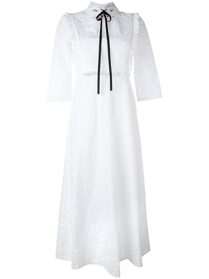 Vivetta - Embroidered Detail Tie Neck Dress - Women - Cotton/spandex/elastane - 40, White, Cotton/spandex/elastane