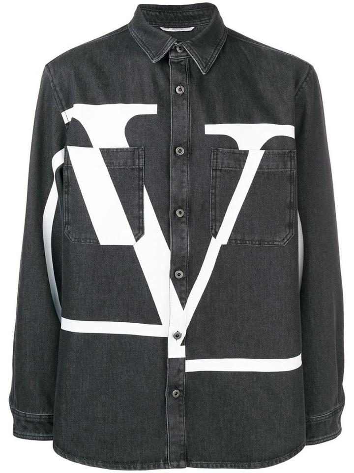 Valentino Maxi Vlogo Denim Shirt - Black