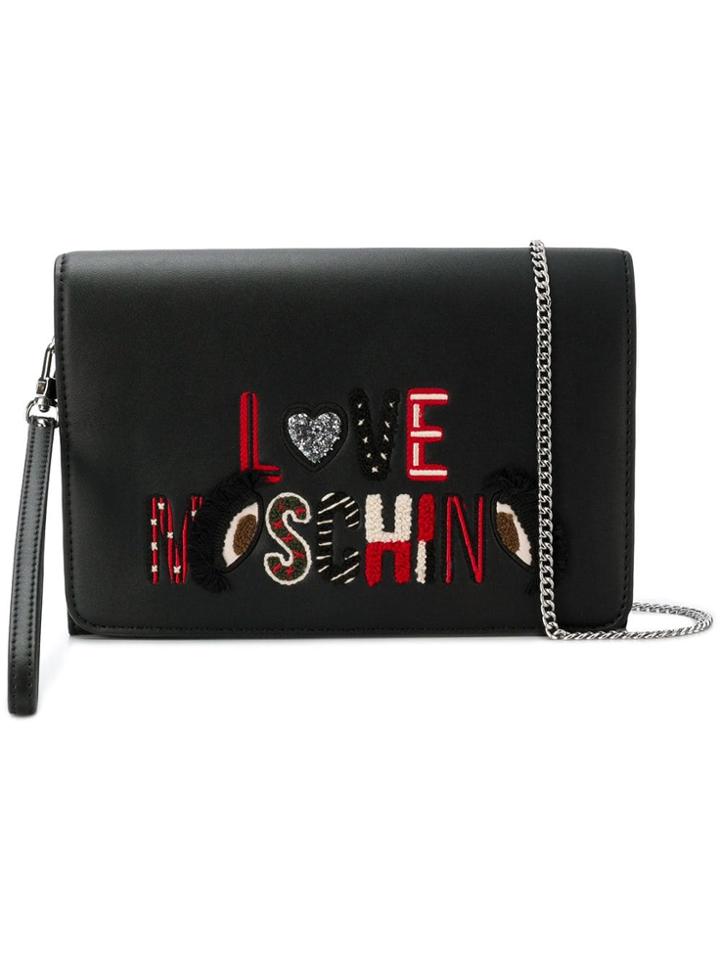 Love Moschino Embroidered Logo Clutch - Black