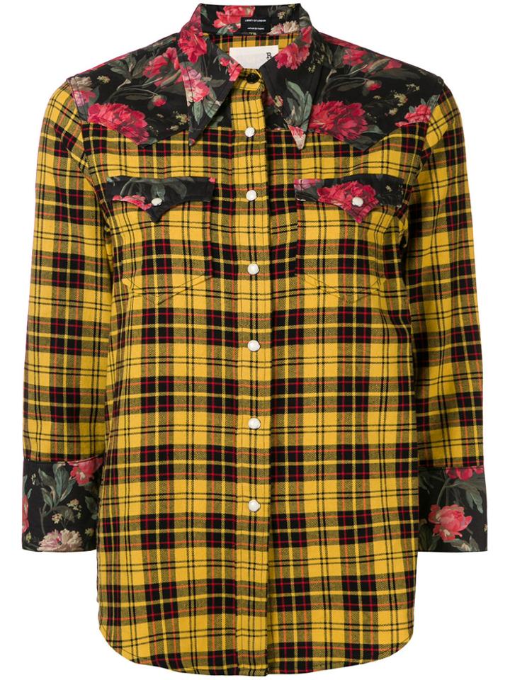 R13 Floral Panelled Plaid Shirt - Yellow & Orange
