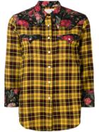 R13 Floral Panelled Plaid Shirt - Yellow & Orange